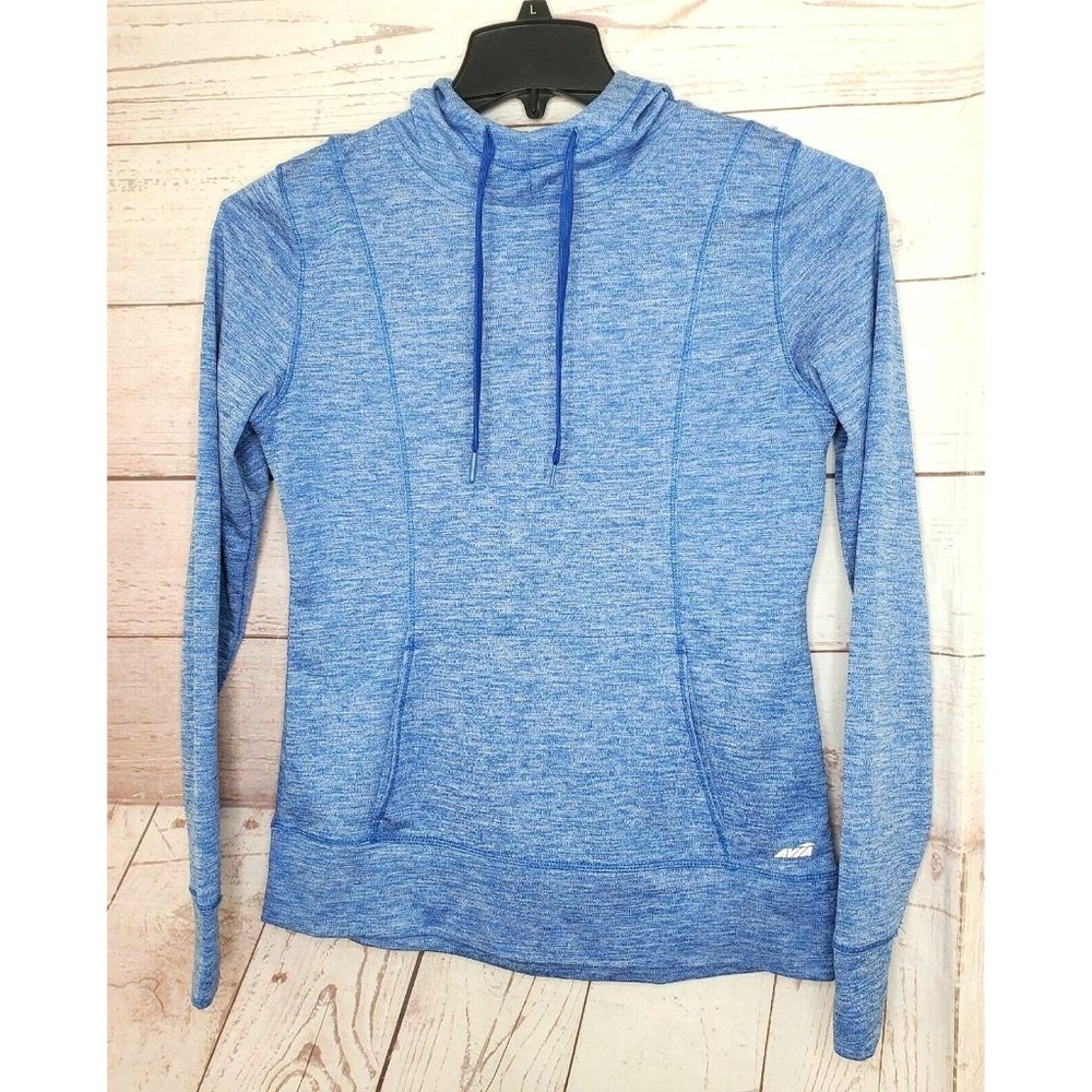 Blue Avia Small Thumb Hole Sleeve Activewear Drawstring Hooded Top RH8M058